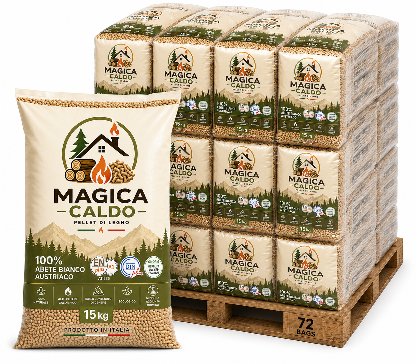 Pellet Magica Caldo ENplus A1 100% Abete Bianco | 72 Sacchi 15 kg - immagine 2