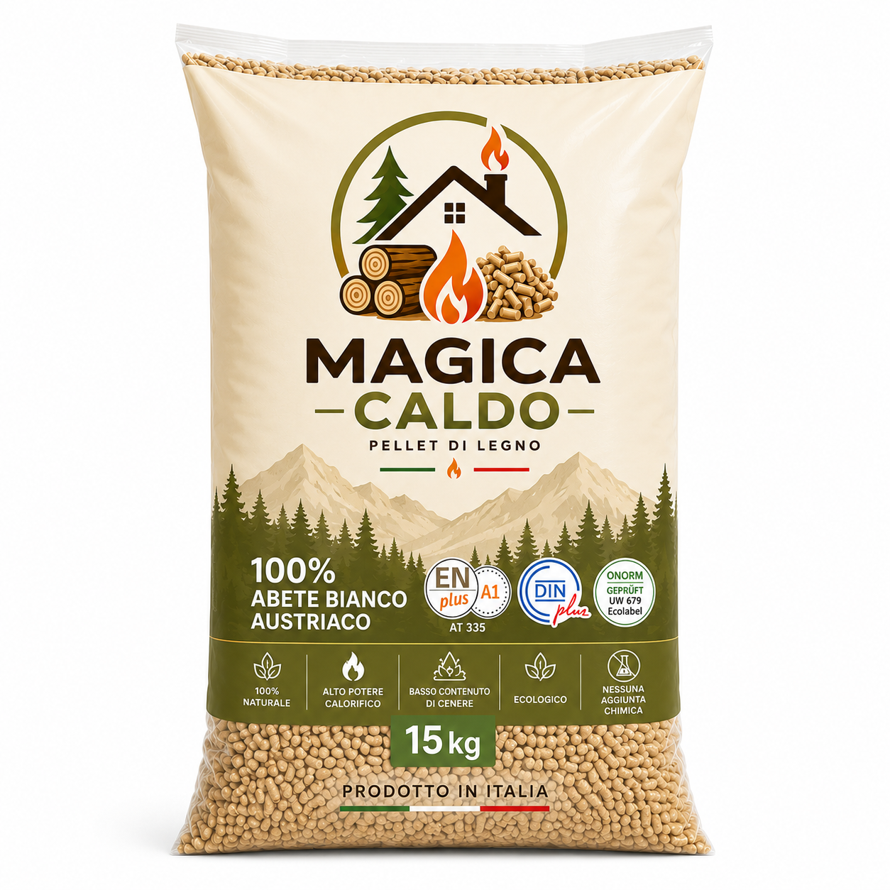 Pellet Magica Caldo ENplus A1 100% Abete Bianco | 72 Sacchi 15 kg